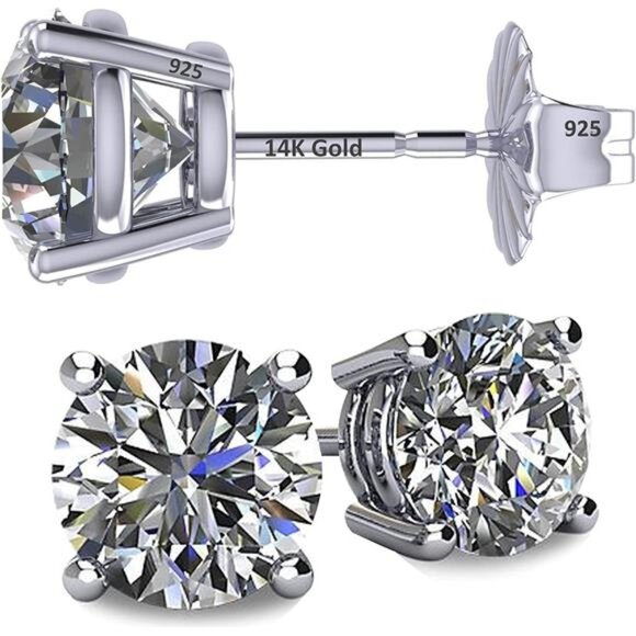 Silver Simulated Diamond Stud Earrings-cubic zirconia for...